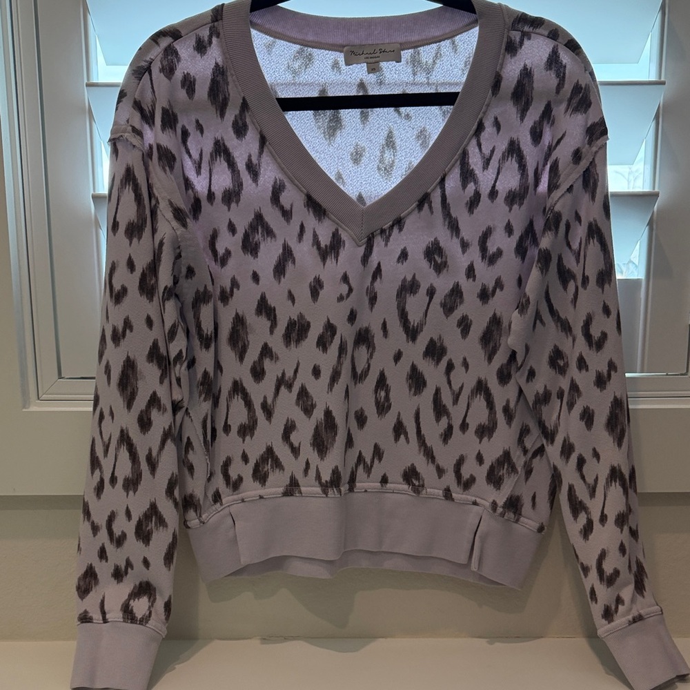 Michael Stars Leopard V-Neck Sweater